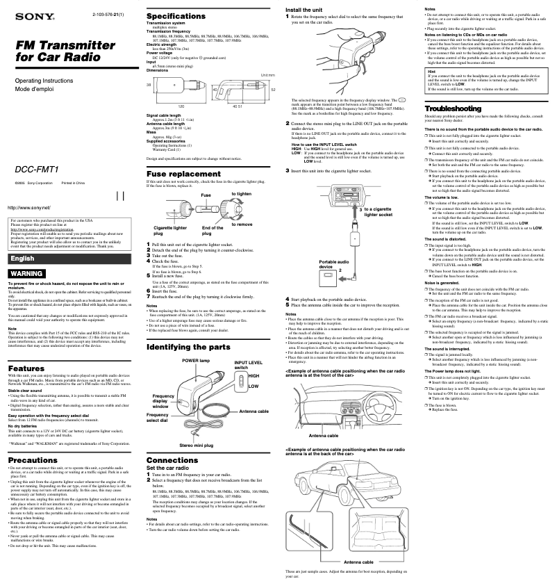 Image de la première page du manuel de l'appareil DCC-FMT1