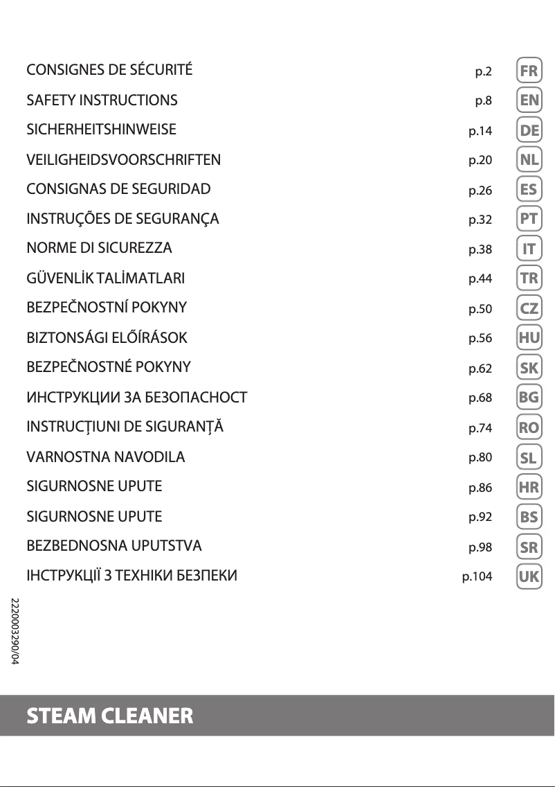 Page n°1 - Instructions de sécurité Rowenta Clean & Steam Revolution RY7777