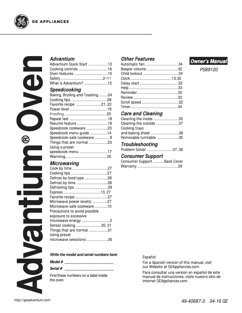Image de la première page du manuel de l'appareil Profile PSB9120DFWW