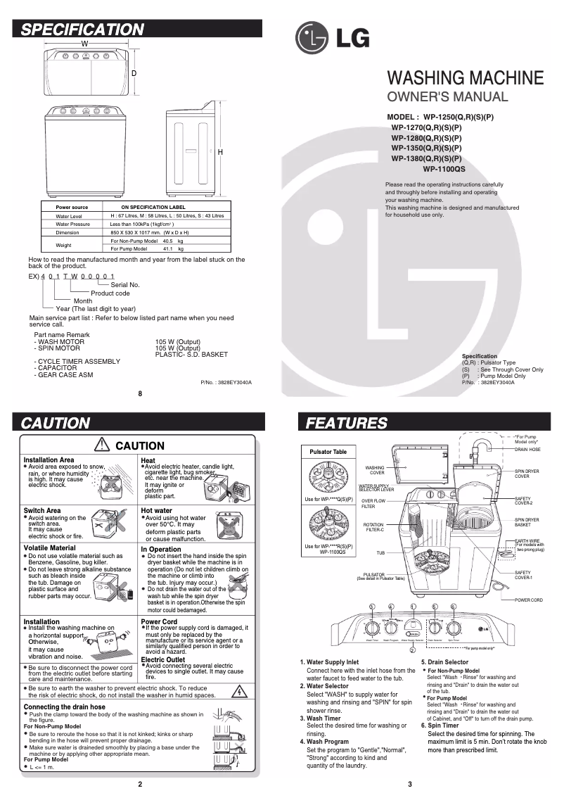 Page n°1 - Manuel utilisateur LG WP-1350RP