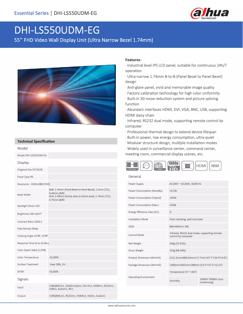 Page 1 de la notice Fiche technique Dahua Technology LS550UDM-EG