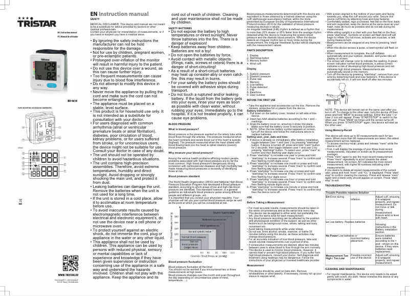 Page n°1 - Manuel utilisateur TriStar BD-4610