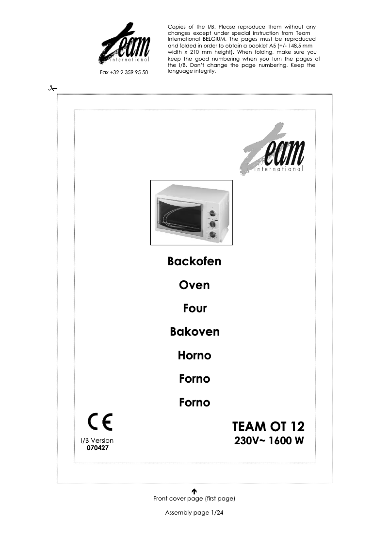 Image de la première page du manuel de l'appareil OT 12