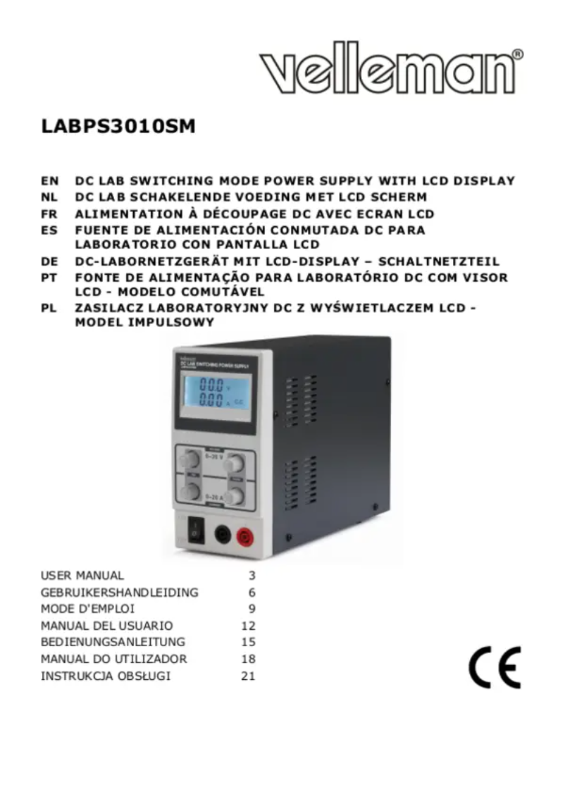 Page n°1 - Manuel utilisateur Velleman LABPS3010SM
