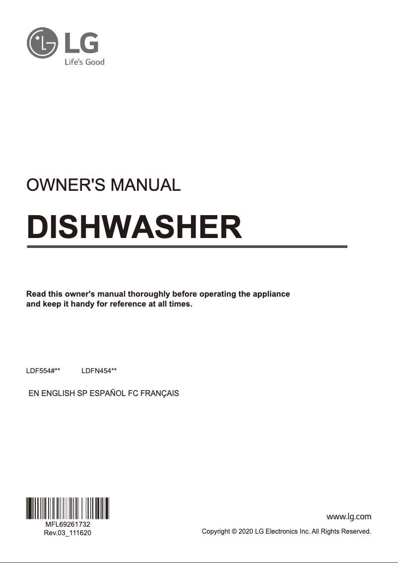 Page 1 de la notice Manuel utilisateur LG LDF5545SS