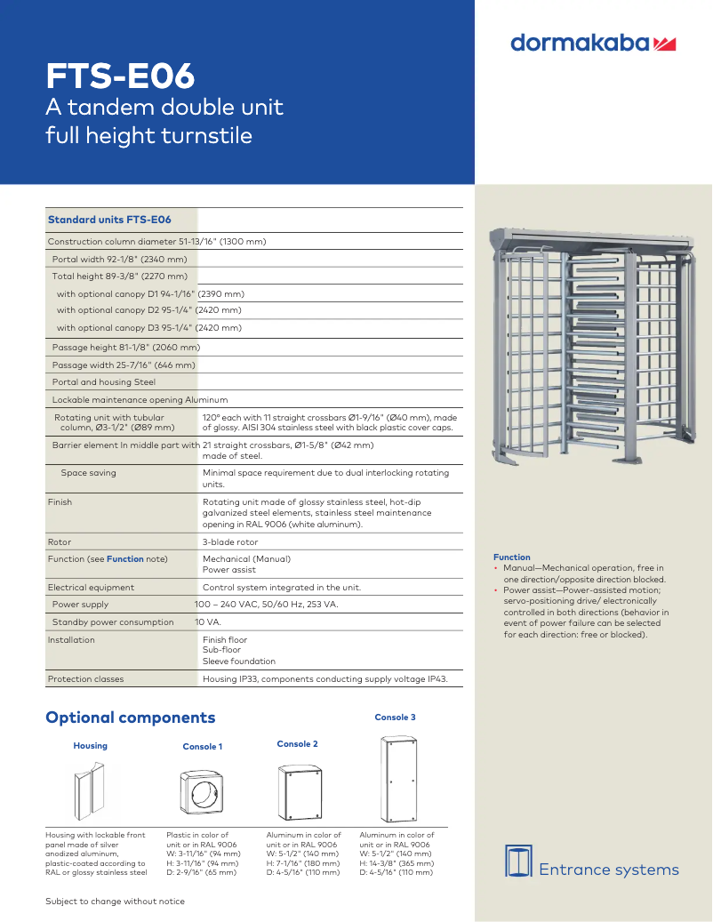 Page 1 de la notice Manuel utilisateur Dormakaba FTS-E06