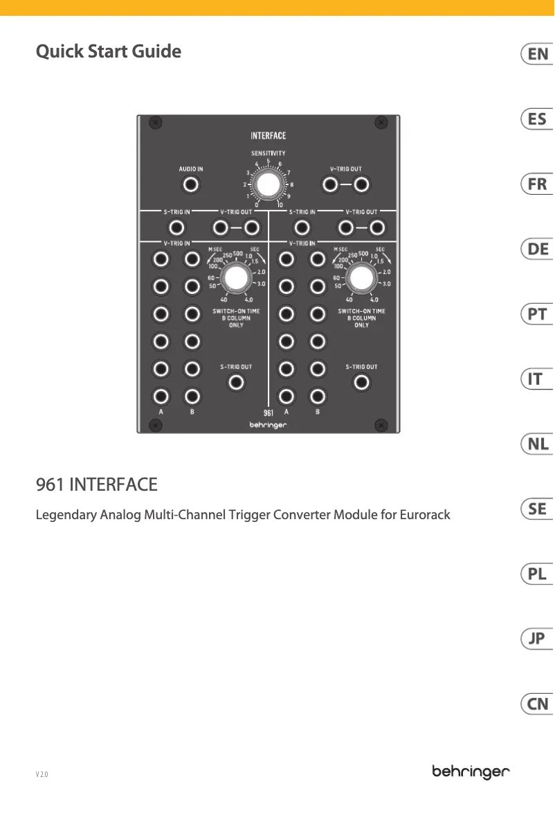 Page n°1 - Guide de démarrage rapide Behringer 961 Interface