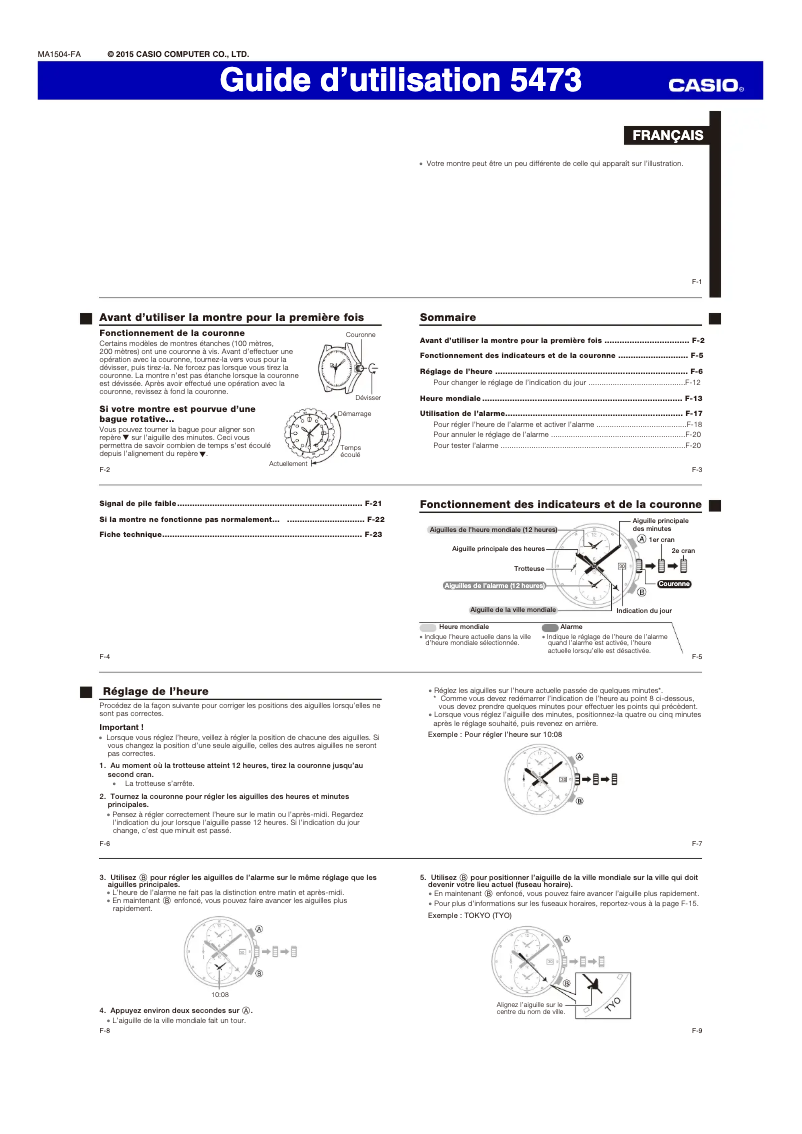 Page n°1 - Manuel utilisateur Casio Edifice EFR-302BK-1AVUEF