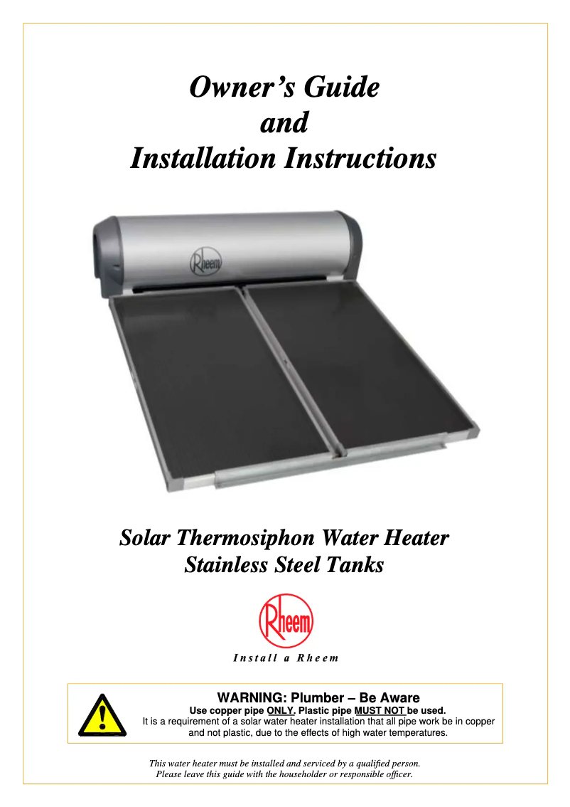 Page 1 of the manual User Manual Rheem 591270