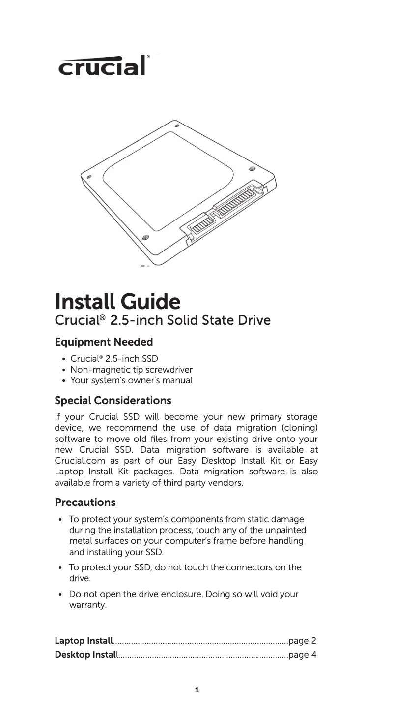 Page 1 de la notice Manuel utilisateur Crucial MX300 SATA 2.5