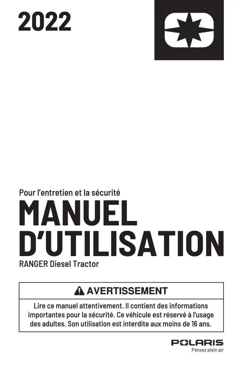 Page n°1 - Manuel utilisateur Polaris Ranger Diesel Tractor (2022)