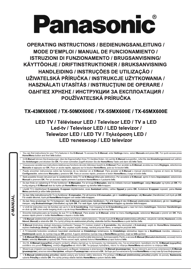 Page 1 de la notice Manuel utilisateur Panasonic TX-55MX600E