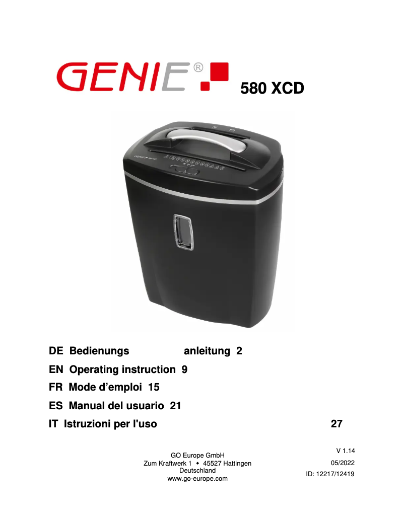 Image de la première page du manuel de l'appareil 580 XCD