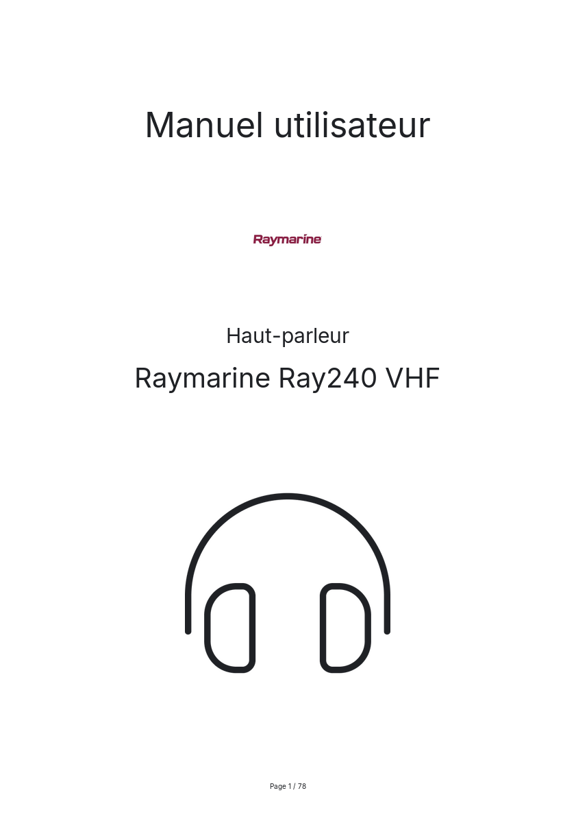 Page n°1 - Manuel utilisateur Raymarine Ray240 VHF