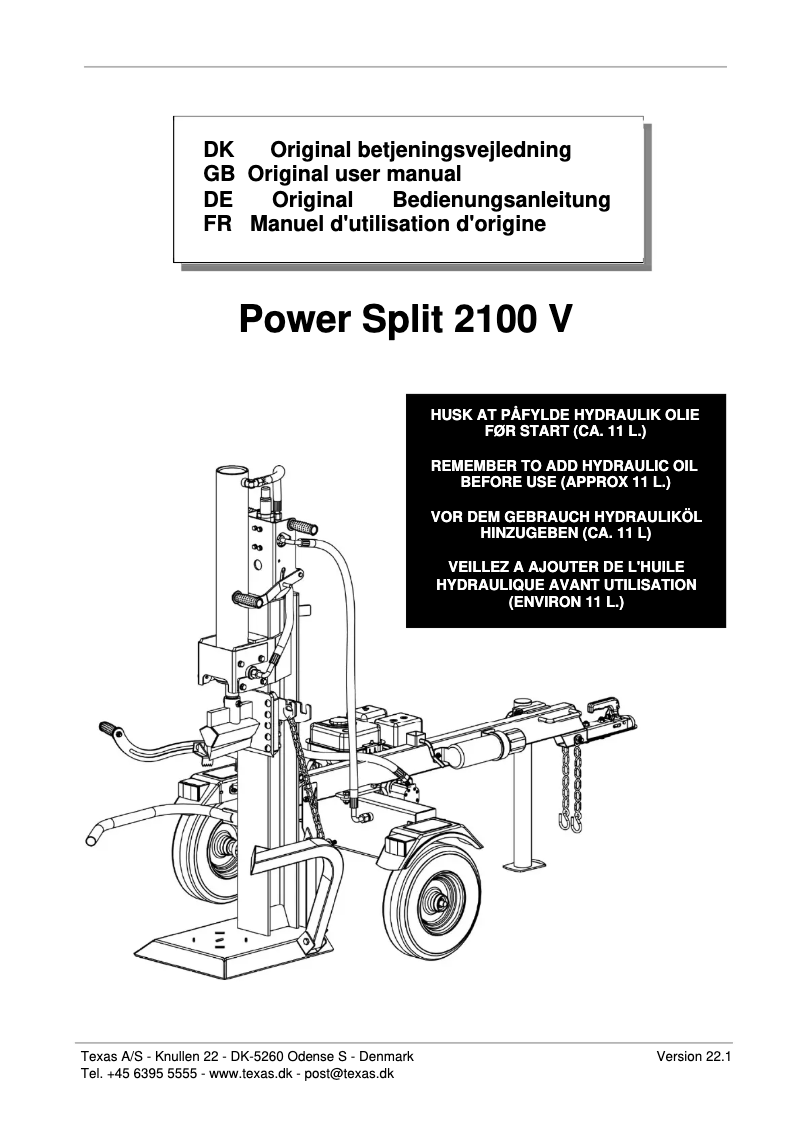 Image de la première page du manuel de l'appareil Power Split 2100 V