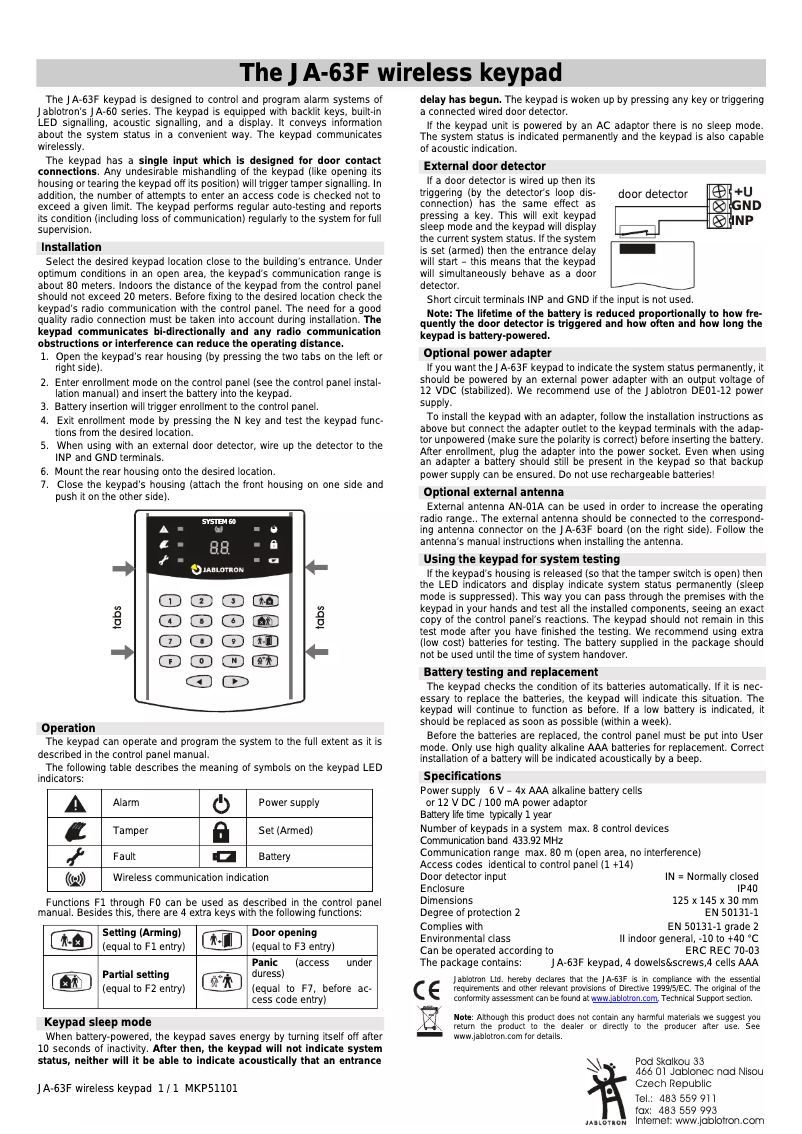 Page 1 de la notice Manuel utilisateur Joblotron JA-63F