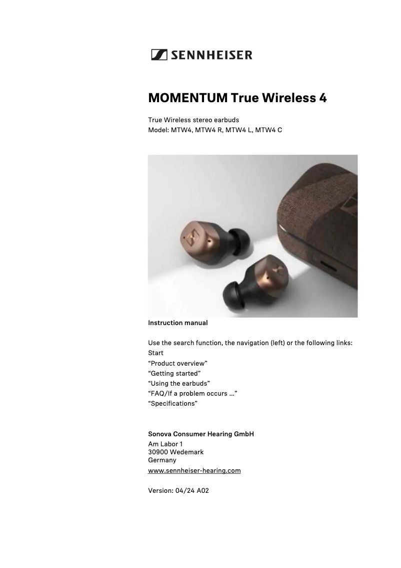 Page 1 de la notice Manuel utilisateur Sennheiser Momentum True Wireless 4