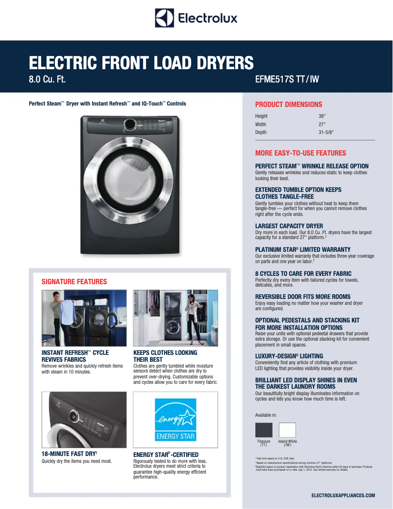 Page n°1 - Fiche technique Electrolux EFME517S