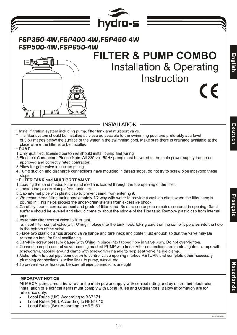 Page 1 de la notice Manuel utilisateur Flotide FSP350-4W