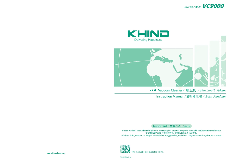 Page n°1 - Manuel utilisateur Khind VC9000
