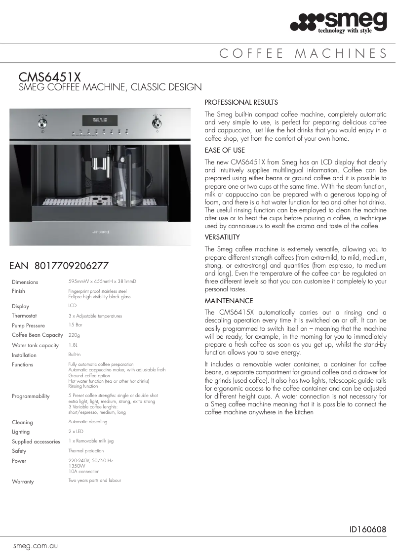 Page n°1 - Fiche technique Smeg CMS6451X