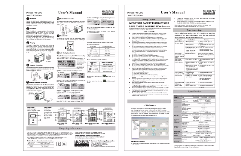 Image de la première page du manuel de l'appareil Power Pro PRO-1500ALCD