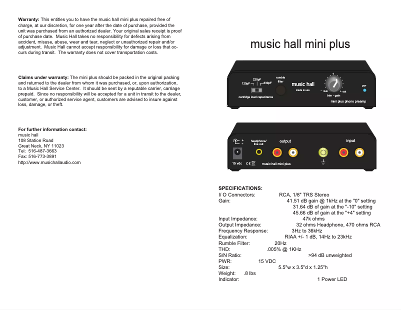 Página 1 del manual Manual de usuario Music Hall Mini Plus Phono