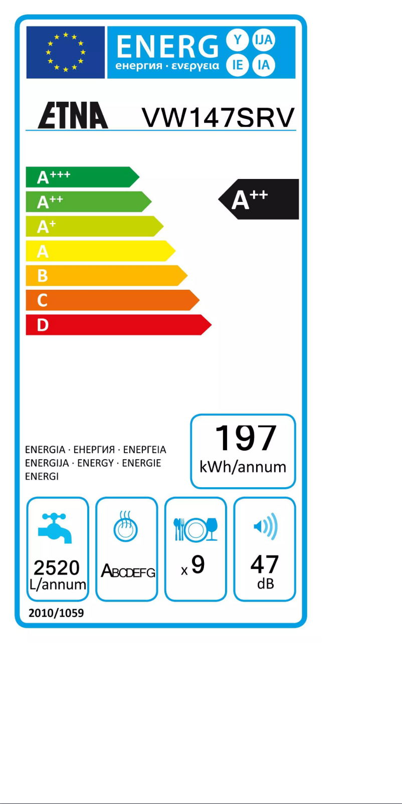 Page 1 de la notice Label énergétique Etna VW147SRVS