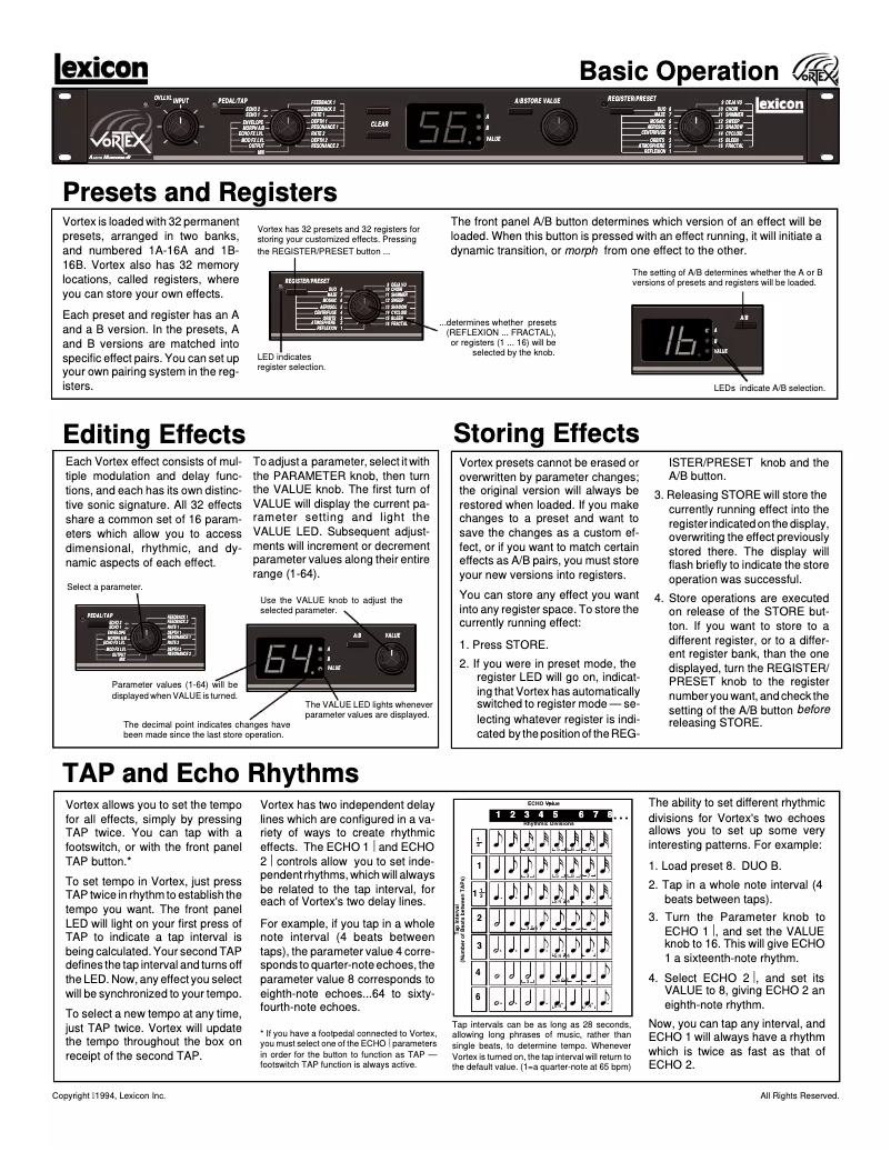 Page 1 de la notice Manuel utilisateur Lexicon Vortex