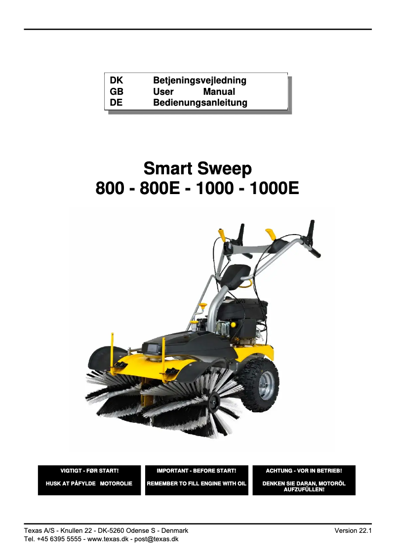 Page n°1 - Manuel utilisateur Texas Smart Sweep 800