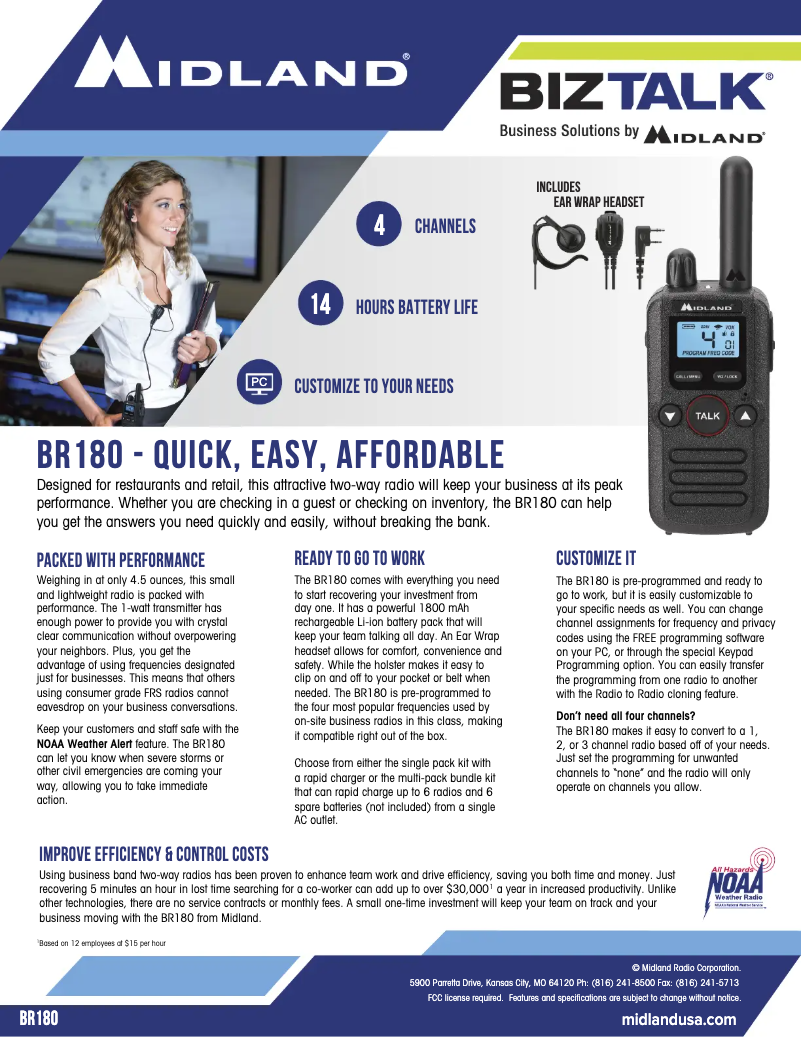 Page 1 de la notice Fiche technique Midland BizTalk BR180