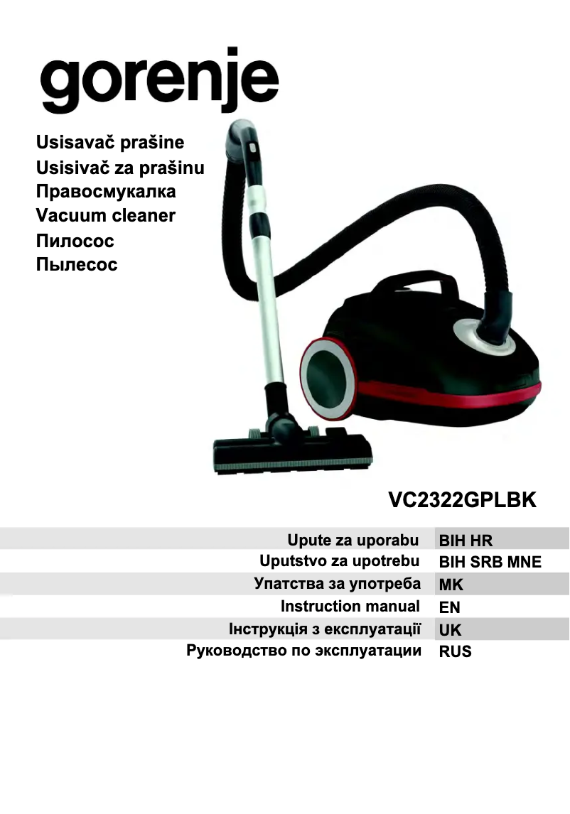 Page n°1 - Manuel utilisateur Gorenje VC2322GPLBK