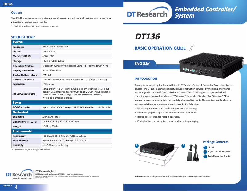 Page n°1 - Manuel utilisateur DT Research DT136
