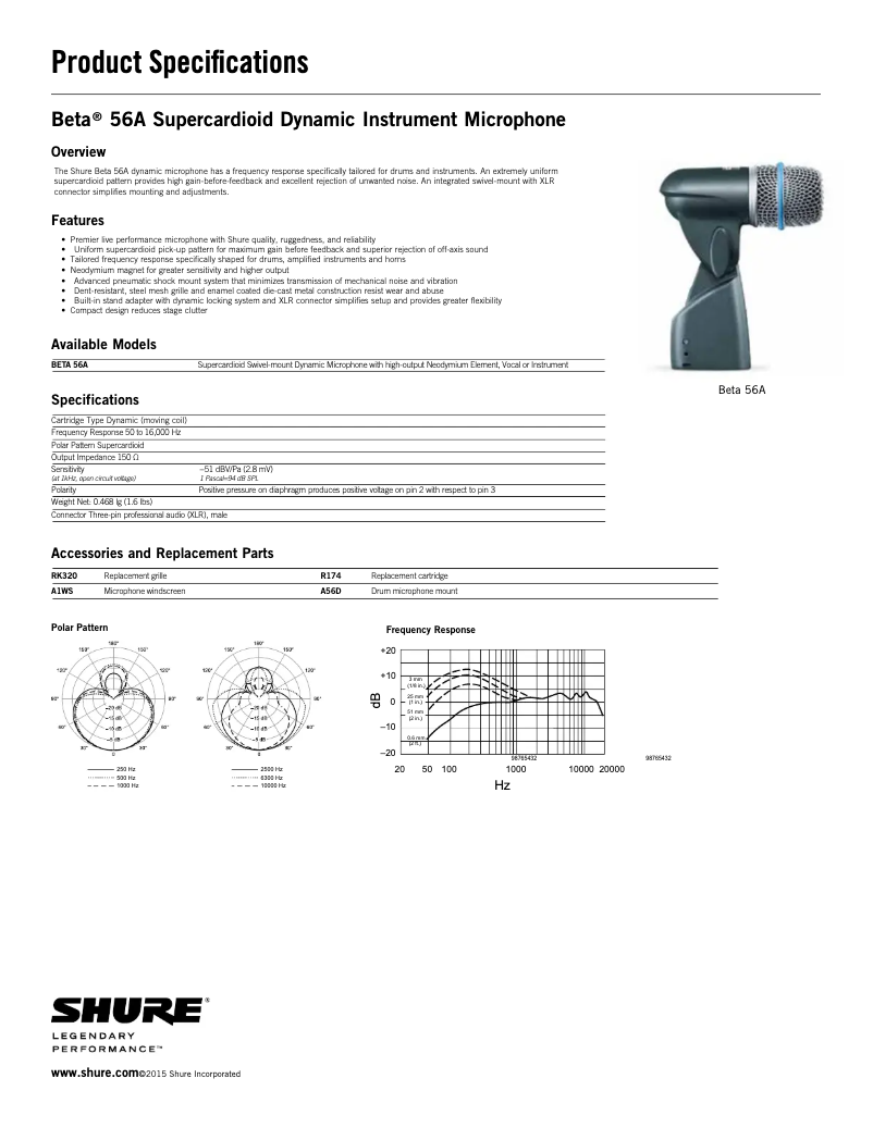 Page n°1 - Fiche technique Shure BETA 56A