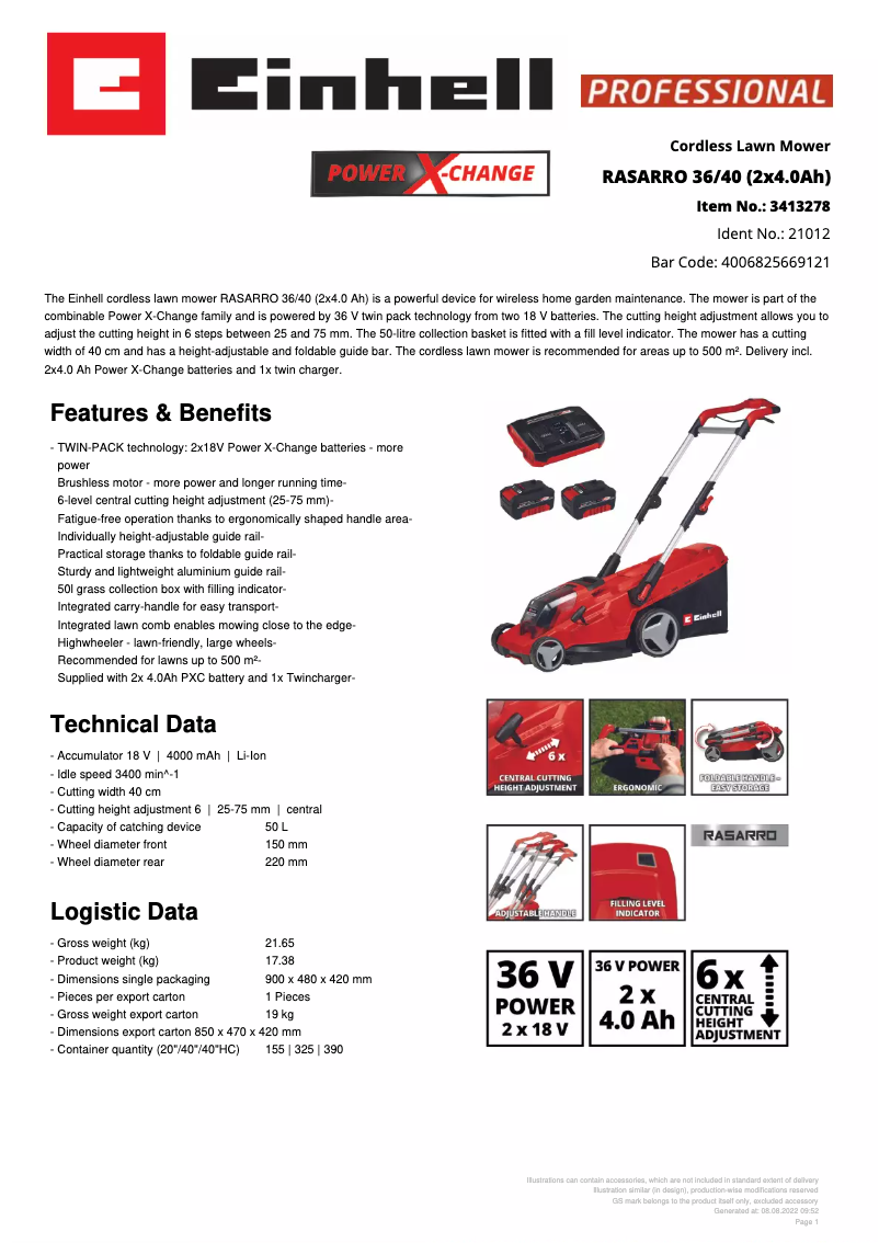 Image de la première page du manuel de l'appareil RASARRO 36/40