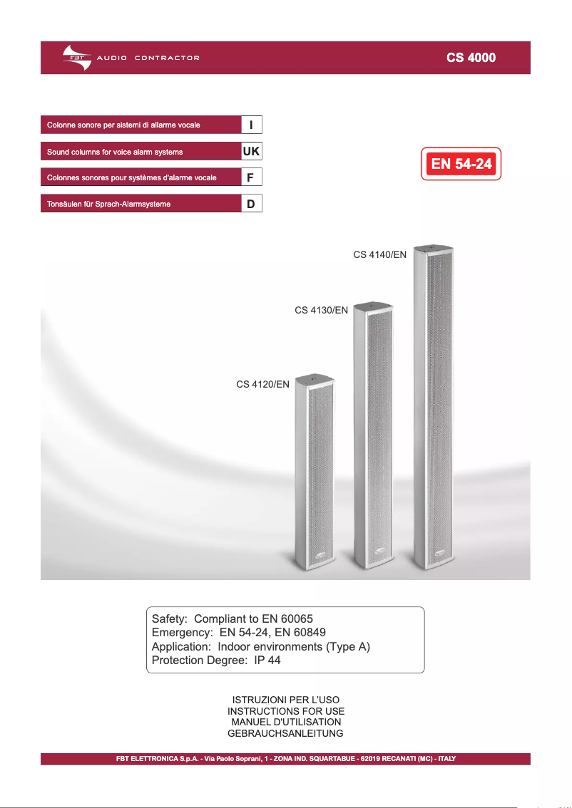 Page n°1 - Manuel utilisateur FBT CS 4120/EN