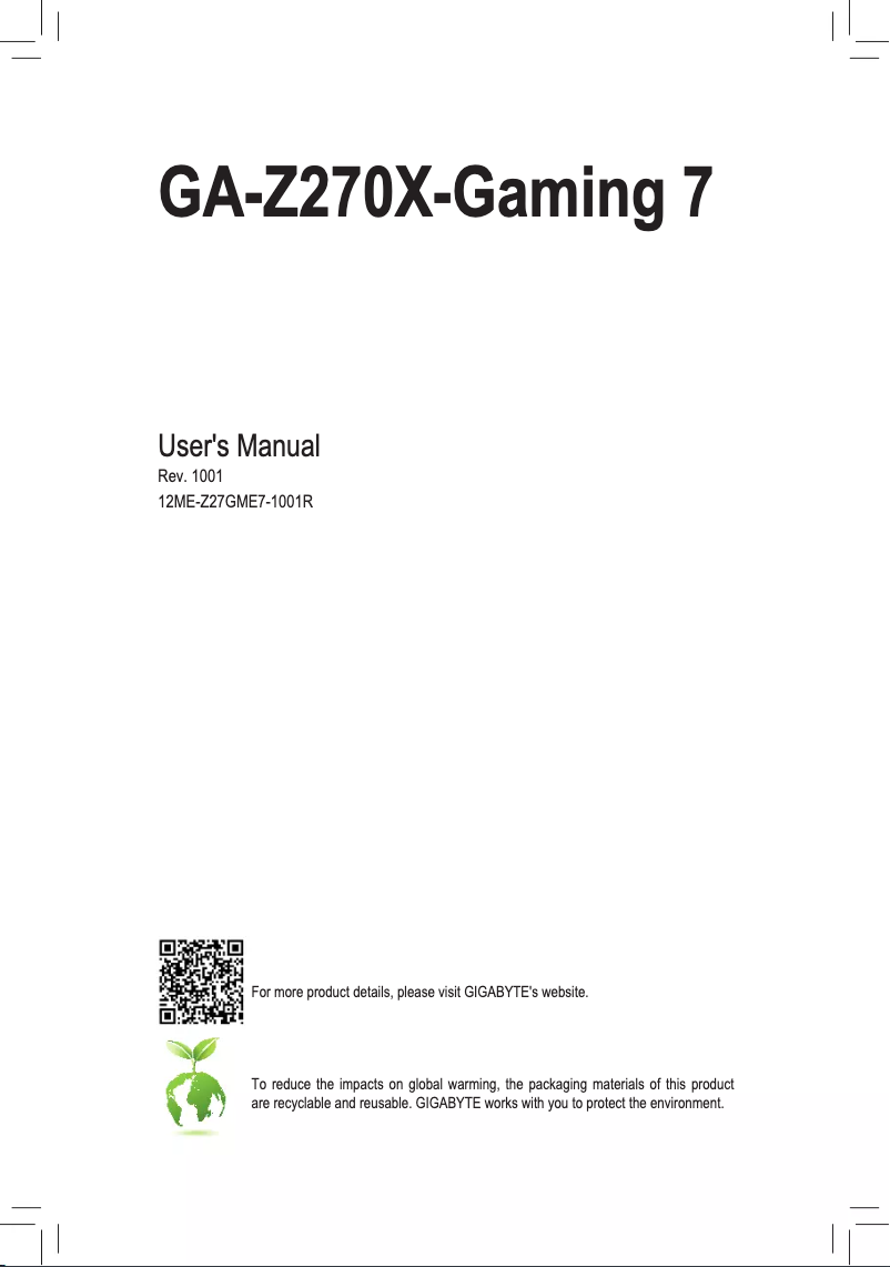 Page n°1 - Manuel utilisateur Gigabyte GA-Z270X-Gaming 7