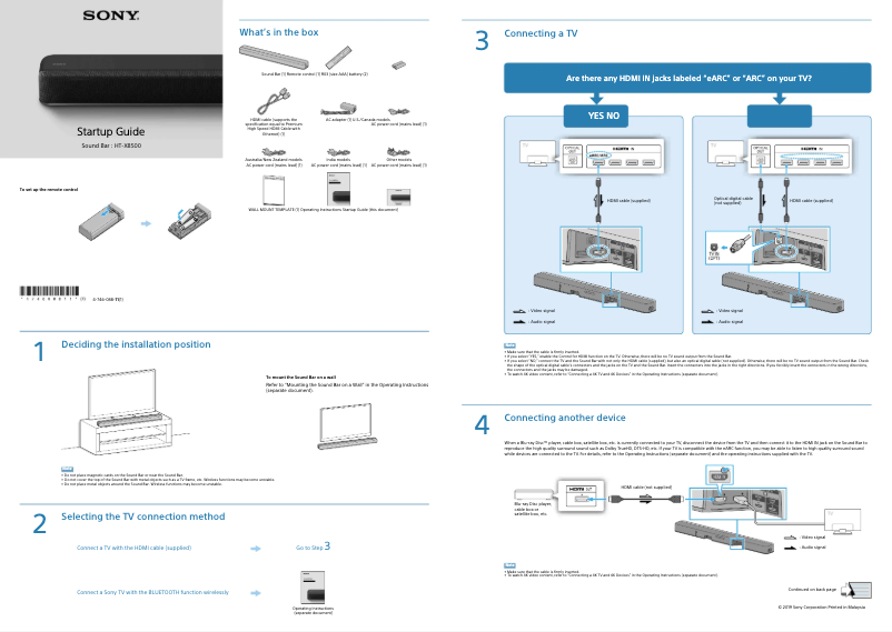 Page 1 de la notice Guide d'installation Sony HTX8500