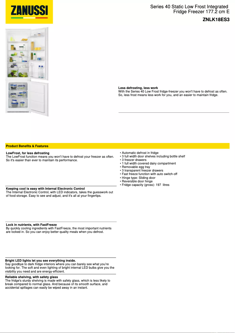 Page n°1 - Fiche technique Zanussi ZNLK18ES3