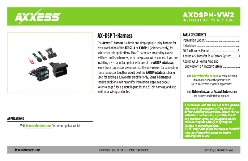 Page 1 de la notice Manuel utilisateur AXESS AXDSPH-VW2