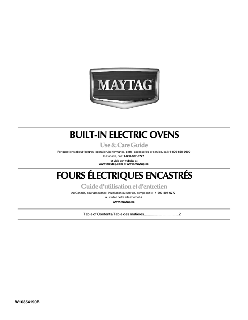 Page 1 de la notice Manuel d'utilisation et d'entretien Maytag MMW9730AB