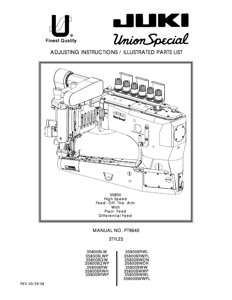 Page n°1 - Manuel utilisateur Union Special 35800BWDR