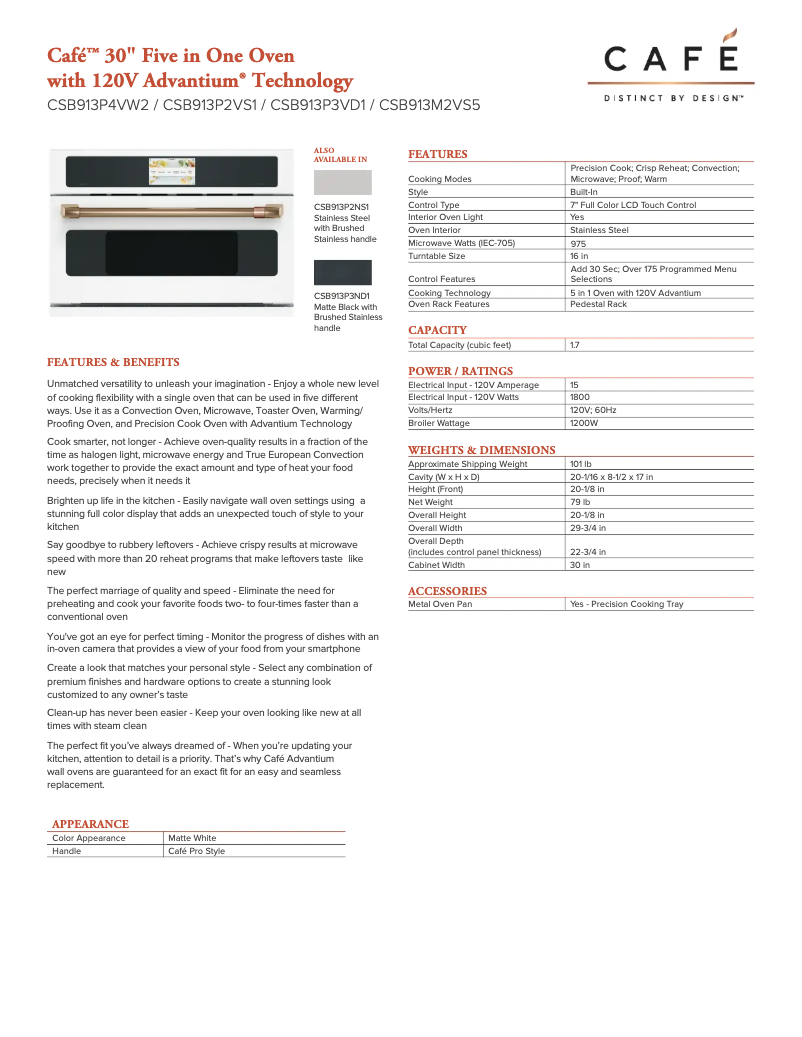 Page 1 de la notice Fiche technique Café CSB913P4VW2
