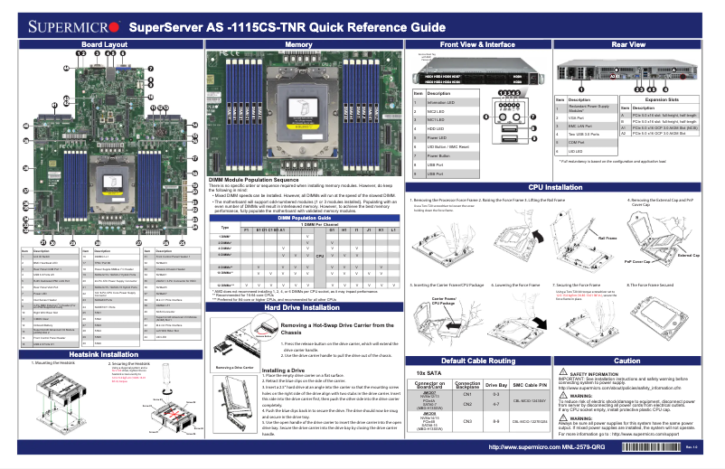 Page 1 de la notice Guide de démarrage rapide Supermicro SuperServer AS-1115CS-TNR