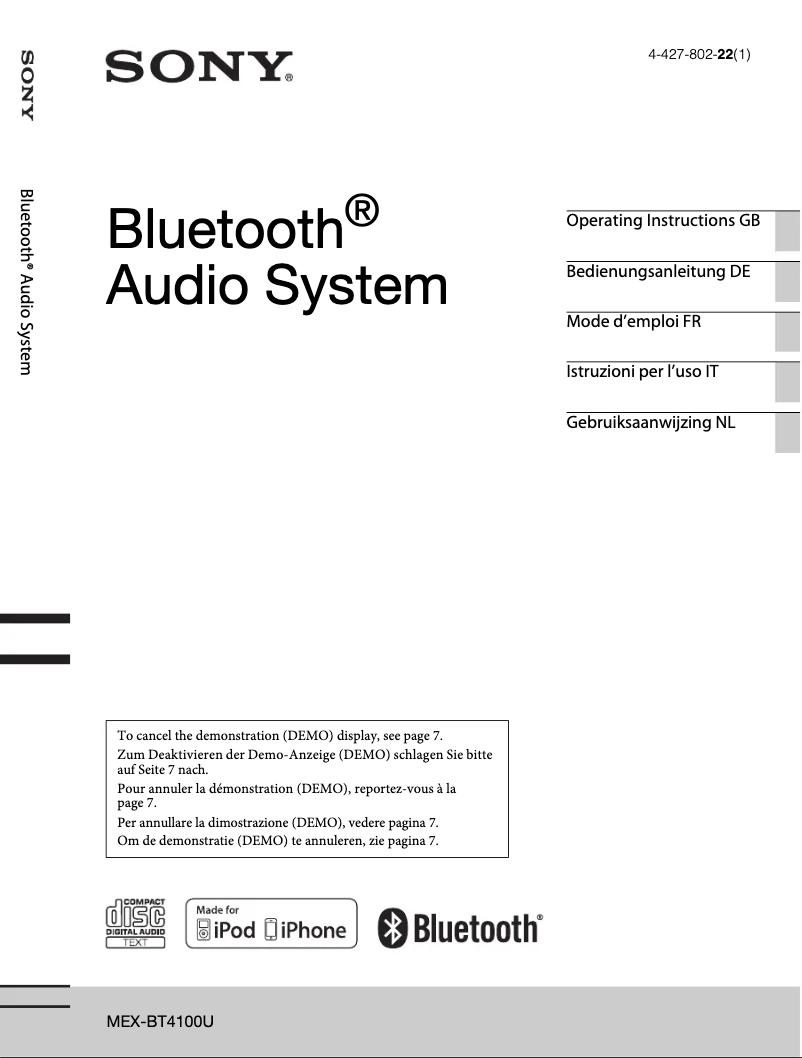 Image de la première page du manuel de l'appareil MEX-BT4100U