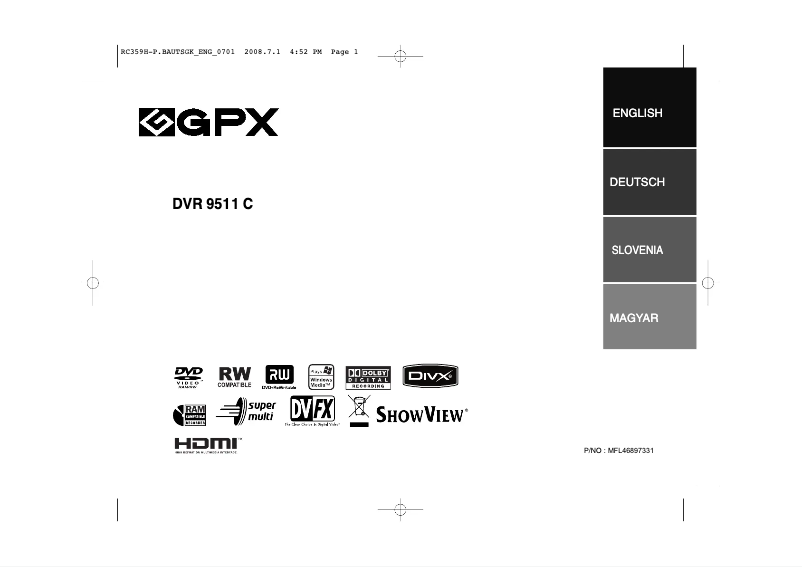 Image de la première page du manuel de l'appareil DVR9511C