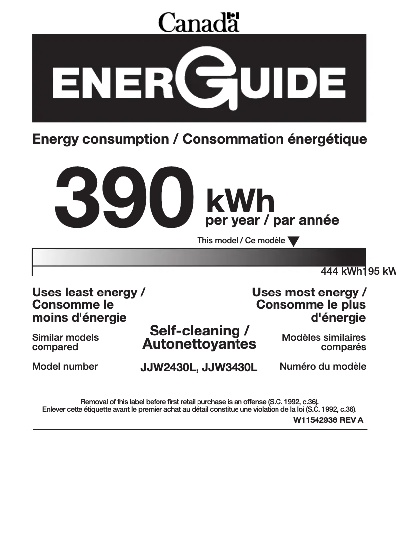 Page n°1 - Label énergétique JennAir JJW3430LL