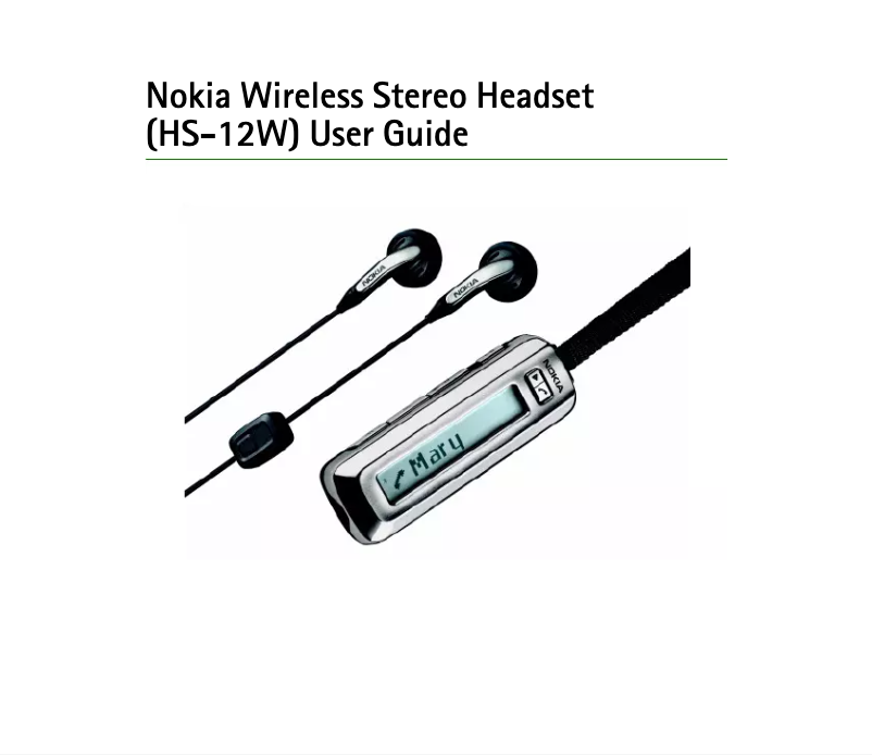 Page n°1 - Manuel utilisateur Nokia HS-12W