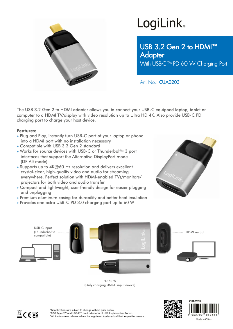 Page n°1 - Manuel utilisateur LogiLink CUA0203