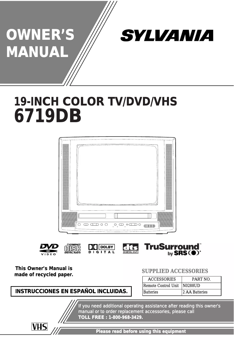 Page n°1 - Manuel utilisateur Sylvania 6719DB